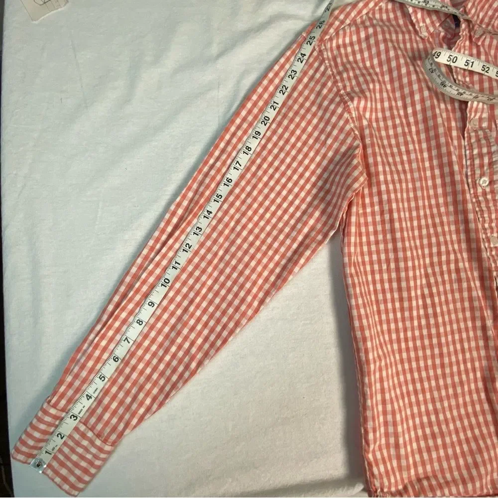 Johnnie-O Men’s Coral White Checkered Pattern Button Up Cotton Shirt Size S